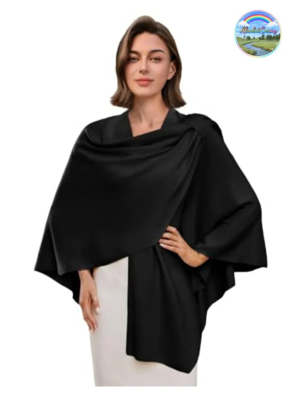 Womens Cross Front Poncho Shawl Wrap, No-Slip Wedding Formal, Rayon Blend Knit